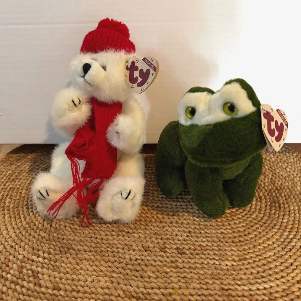 Ty Attic Treasures Prince Frog Peppermint Polar Bear Plush Lot Tags 1993